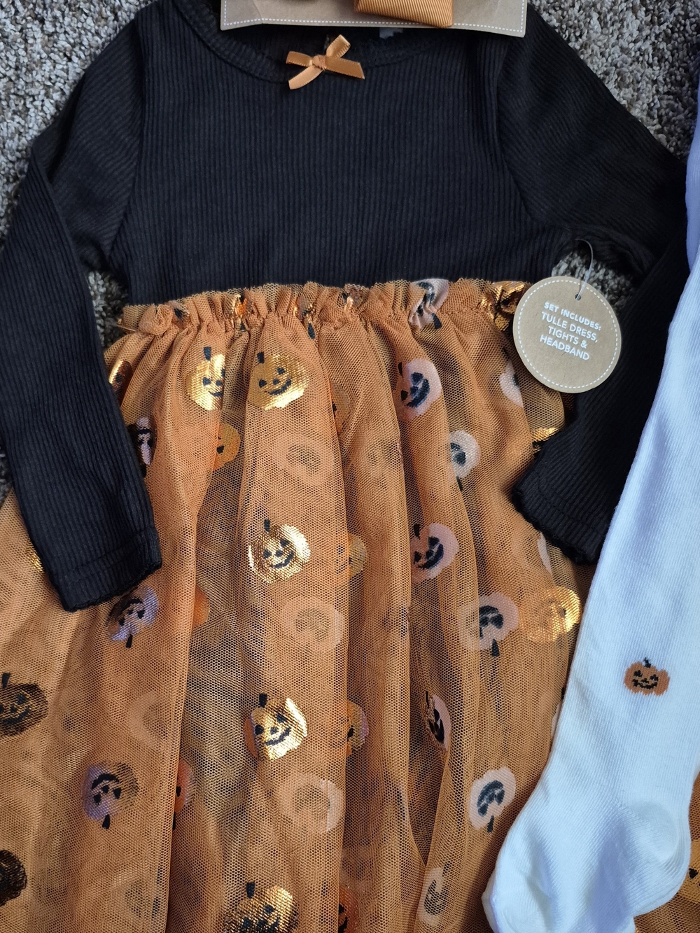 Lila & Jack 12 - 18 M Girls' Black & Orange Pumpkin Tulle Dress Halloween Fall